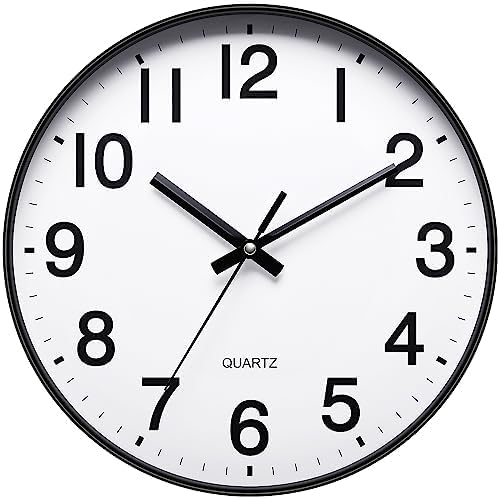 8 Inch Round Wall Clock Silent & Non-Ticking Simple Wall Clock Operated for Living Room Bedroom Kitchen(20 cm/ 8") (Black, 8 Inch)