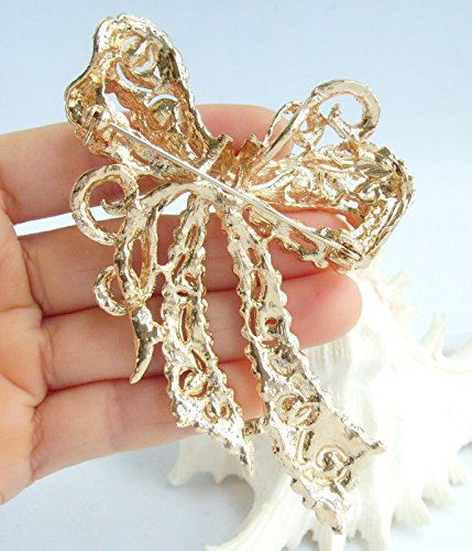 Image of 4.13 inch Rhinestone Crystal Bowknot Brooch Pin Pendant Wedding Prom Jewelry BZ5823