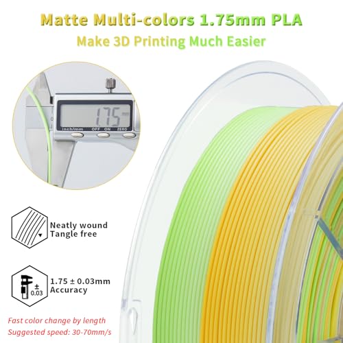 Image of ZIRO Fast Color Changing Filament, Matte Multi Colors 3D Printer Filament, Rainbow PLA Materia, Dimensional Accuracy + /-0.03mm, 1KG / 2.2lbs Spool, Fit Most FDM 3D Printer, Sprout
