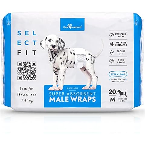 Paw Inspired Select Fit Male Dog Diapers, Disposable Male Wraps with Wetness Indicator| Belly Bands for Small, Medium, Large Dogs (Medium, 20 Count) Cover