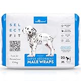 Paw Inspired Select Fit Disposable Male Wrap | Belly Band for Male Dogs with Extended Absorbent Core and Wetness Indicator (Medium, 20 Count)