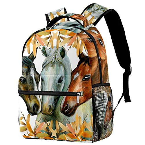Sac à dos de voyage feuilles de cheval avec porte-bouteille pour enfants