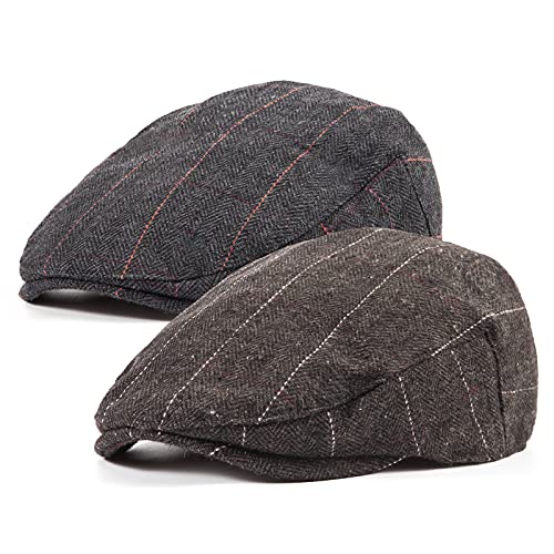 Image of 2-Pack Adjustable Newsboy Hats for Men Flat Cap Irish Wool Blend Tweed