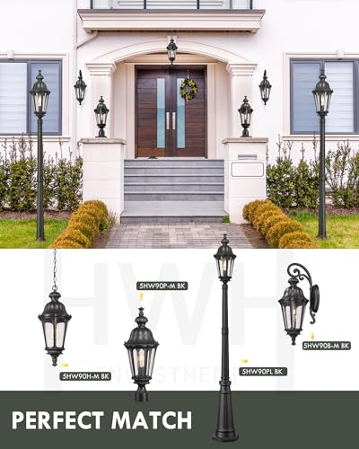 Outdoor Pendant Lights for Porch, HWH 20'' Large Outdoor Chandelier for Gazebo with Seeded Glass, Exterior Hanging Lantern Light Fixtures, Matte Black Finish, 5HW90H-M BK - Image 5