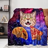 Cute Galaxy Cat Blanket Cartoon Throw Blanket, Kids Plush Fleece Blanket Super Cozy Soft Flannel Blanket Decorative Fuzzy Throws for Sofa Bed Living Room (50×60in, Galaxy Cat)