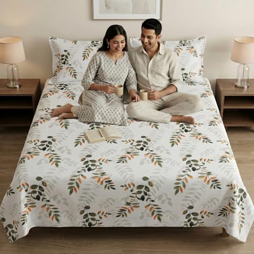 Image of Mafatlal 186 TC Metro Cotton King Size Bedsheet | 108 x 108 Inch|Soft, Breathable & Lightweight | Includes 2 Pillow Covers| Bamboo Green 2