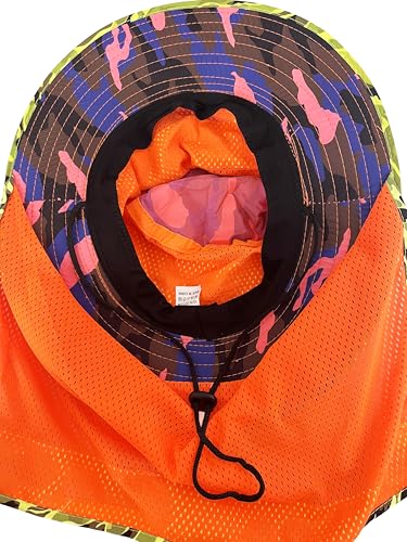 Image of Men High Visibility Reflective Sun Hat with Neck Flap Wide Brim Boonie Hat Bucket Cap