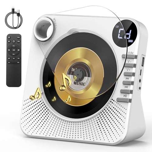Greadio CD Player Tragbar mit Bluetooth 5.0, Kinder CD Spieler mit Lautsprecher, Fernbedienung, HiFi-Sound, Staubschutz, AUX/USB-Wiedergabe, Tragbarer cd Player für Zuhause (Weiß)