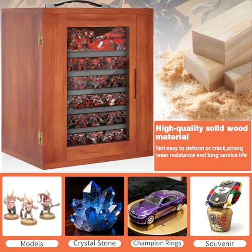 Image of Miniature Storage Case for Collectibles, Miniature Display Cases with Magnetic Door and 6 Trays, Clear View Miniatures Transport Case (Walnut Brown)