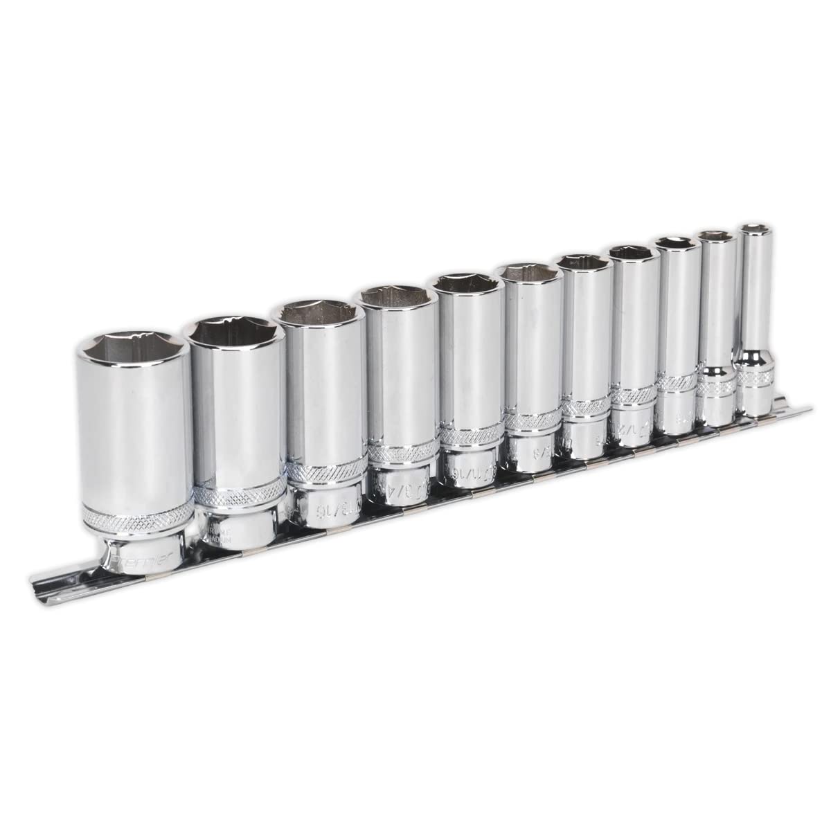 Sealey AK2743 IMPERIAL Deep Sockets with Lock-On™ technology 3/8" Dr on Rail