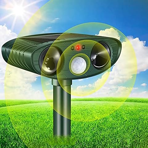 Pilmoux Bird Scarer Cat Garden Repellent Solar Fox Deterrents Ultrasonic Animal Dog Cat Deterrent Rabbit Repeller Pest Waterproof Motion Activated Sensor for Squirrel Pigeon Outdoor Yard Farm Field Cover