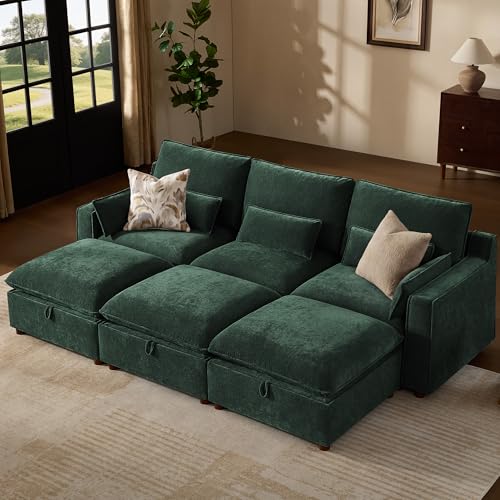 Image of WorthFurni Modern Modular Sectional Sofa,103 inch Sleeper Sofa Bed Minimalist Couch with Storage Ottoman,Comfty 6 Seat Sofa for Living Room,Green Chenille