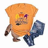 Anbech Women I Smell Children Halloween Shirt Sanderson Graphic Hocus Pocus Tee Tops (Orange Light, M)