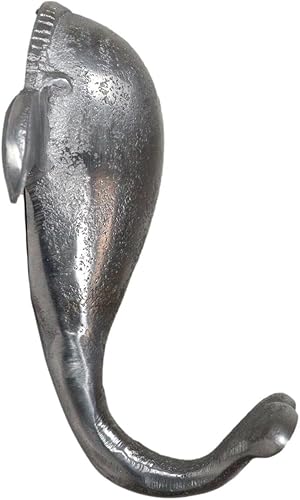 Miniatura 5 de Ebros Gift Paquete de 2 ganchos de pared náuticos de ballena beluga niquelado de 4.5 pulgadas de alto temática costera para montar en la pared,