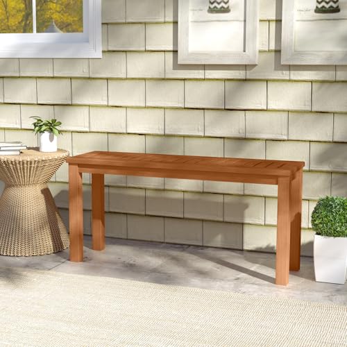 GIANTEX Banco de exterior sin respaldo, banco de comedor para 2 personas con asiento de listones transpirable, banco largo de madera rústica para entrada, jardín, patio y terraza