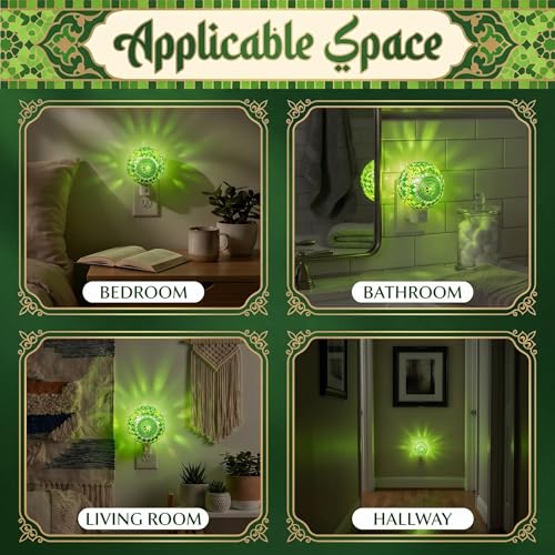 Image of Baquler Turkish Night Light Plug in Wall - Moroccan Stained Glass Globe Lamp Bohemian Bedroom Decor Ambient Warm Light for Living Room Hallway Unique Gift for Women(Green)