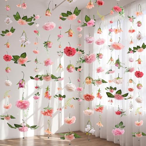 Image of Suncalla 12 Pcs 70.8 ft Wildflower Garland Pre Strung Artificial Hanging Flower Vine Backdrop Decor from Ceiling Floating Silk Floral Garland for Garden Wedding Bridal Shower(Bright,Pink)