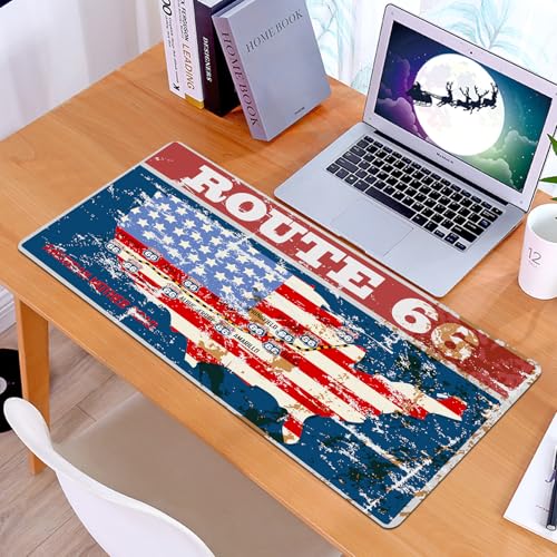 KDWJS Alfombrilla para ratón Speed Gaming XXL 90x40 cm - Base para Mesa - Mejora la precisión y la Velocidad - Resistente - Mapa de Carreteras de la Ruta Sesenta y Seis, Estilo Retro Grunge