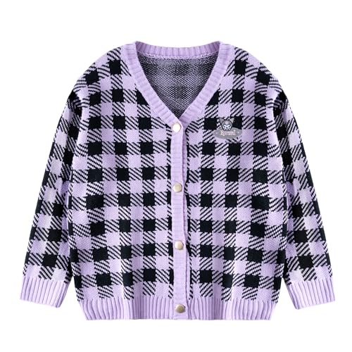Image of Kawaii Cartoon Cardigan Sweaters for Women Girls Long Sleeve Open Front Knit Cardigans Plaid JK School Uniform