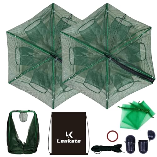 Leukate Collapsible Fishing Bait Minnow Trap - Durable Fish Trap Net for Minnow Crab Crayfish Shrimp Fish Trap Net - Designed for Minnows and Beyond (Black 6-Hole-2Pic)