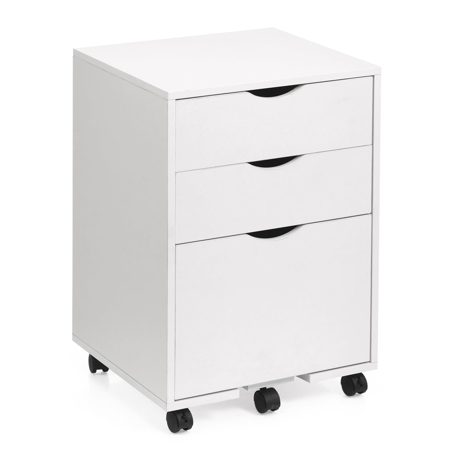 HollyHOME Armoire de rangement mobile à 3 tiroirs, armoire de rangement en bois sur roulettes pour accrocher des documents pour le rangement à domicile, blanc
