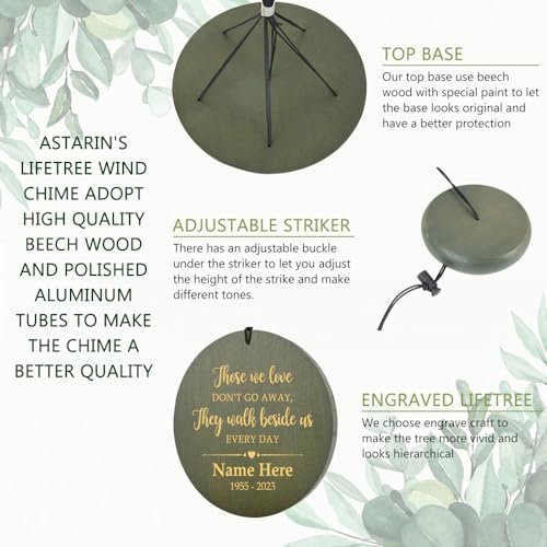 Image of ASTARIN Wind Chimes Outdoor for The Loss of Mom Dad, Personalized Customized WindChimes for Loss of Loved One, Memorial Wind Chime as Sympathy Gift, Home Garden Patio Decor, 36''(Produced in Texas)