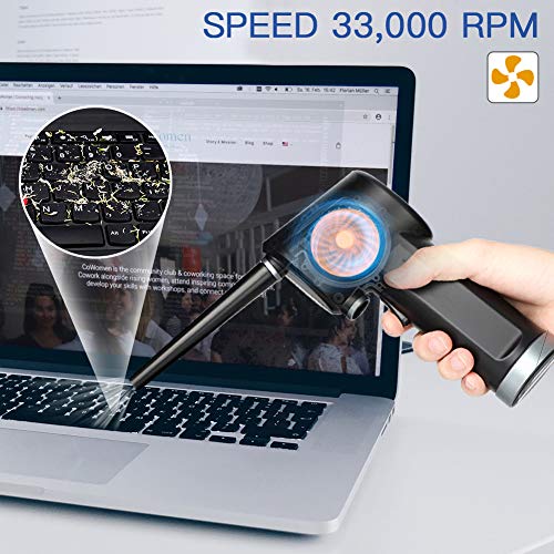 Koonie Cordless Air Duster, Battery Operated Computer Cleaning Duster, Portable Replaces Compressed Air Cans, 6000Mah10W Fast Charging, Powerful 33000 Rpm, No Gas For Computer Keyboard, Car, Pet House #TOP1