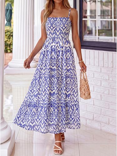 Image of PRETTYGARDEN Women Summer Maxi Dresses 2026 Spaghetti Strap Boho Floral Striped Wedding Guest Beach Vacation Flowy Long Dress