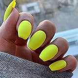 Mosako Coffin Press on Nails Short Fake Nails Yellow Ballerina False Nails Matte Medium Full Cover...