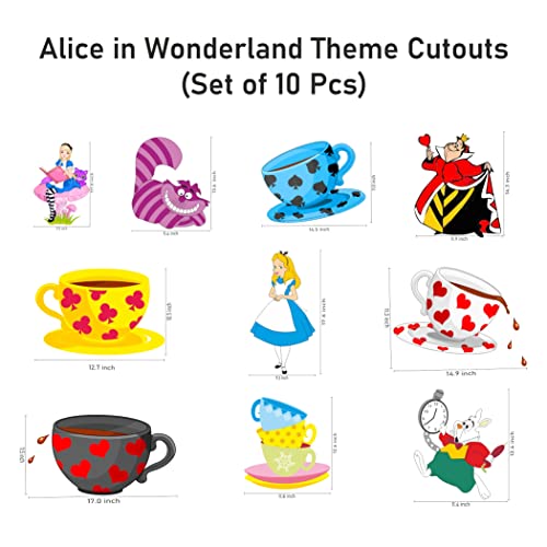 Image of Pretty Ur Party Alice in Wonderland Theme Paper Cutouts for Birthday Parties, Mad Hatter Party Supplies decor, Birthday Party Decoration Cut-Outs - Multicolour (10 pcs)
