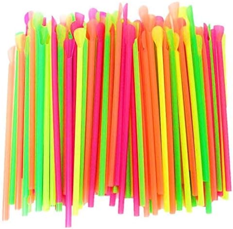 500 Spoon Straws Assorted Neon Colored Snow-Cone Drinking Plastic Straws With Spoons 7 3/4" Plastic Milkshake Straws.