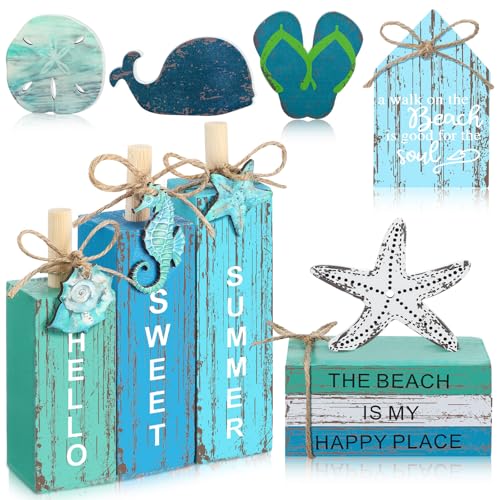 Vercraft 11 Pcs Summer Beach Table Decorations Ocean Tiered Tray Decor...