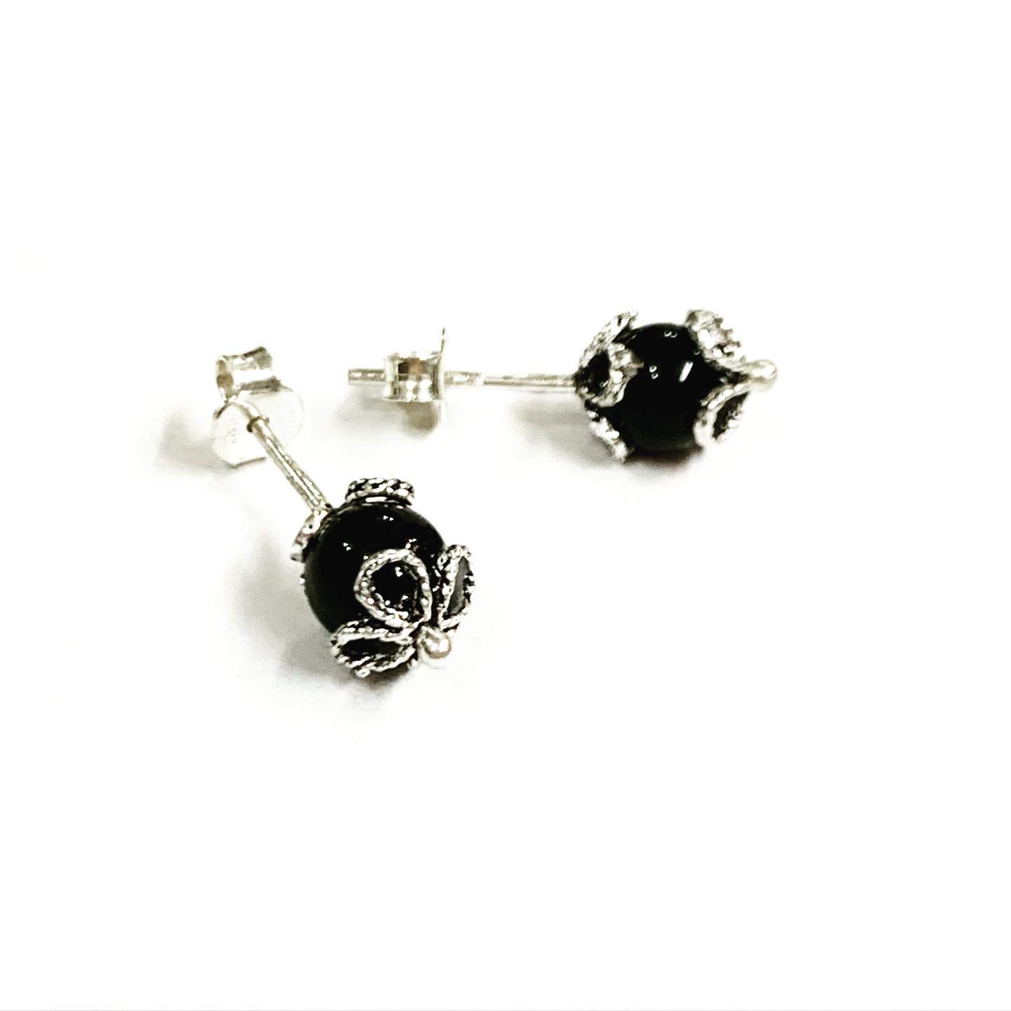 La Filigrana delle Sorelle Manunta Orecchini su COCCU in Argento Brunito, Sfera in ONICE Nero da 6 MM