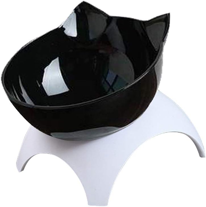Luck Dawn Cat Elevated Bowl with Raised Stand, 15 Degree Tilted Design Neck Guard Stand Raised Pet Food Water Feeder Bowl for Cats or Small Dogs (Single Black)