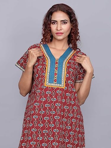 Image of Evolove Women's Cotton Long Maxi Night Gown Nighty Dress with Pocket, Super Soft Comfortable (LNG-Cotton-2)