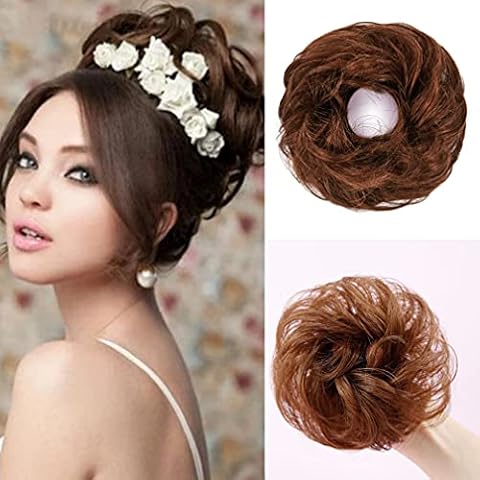 ZMVA, 100Percent Human Hair Messy Bun Curly Drawstring Hair Scrunchie Girls Magic Wave Shaper Wedding Donut Hair Ring Daily Hair Bun Lady Styling Tool Hair Accessories for Women (Light Brown) Cover