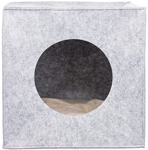 Brandsseller Haustierhöhle Filz ca. 33x33x33 cm Katzenhöhle Hundehöhle Katzenbett Hundebett mit seperatem Kuschelkissen Faltbar Hellgrau