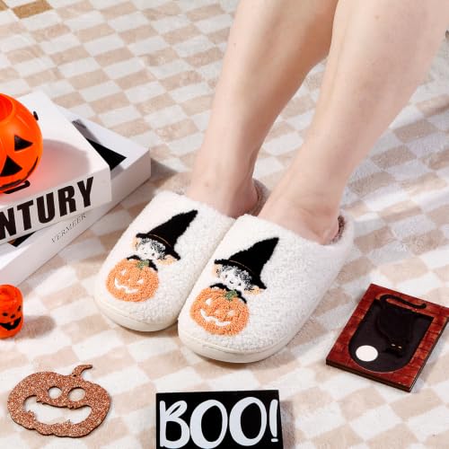 Image of Halloween Pumpkin Slippers for Womens Mens Plush Warm Spooky Lantern Pumpkin Slippers House Shoes