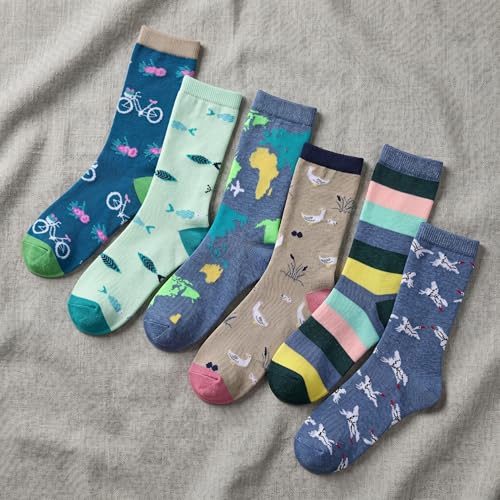 Image of Tipi Toe Women's 6-Pack Funky Crew Socks | Colorful Fun Patterned Novelty Dress Socks, Sizes 9-13