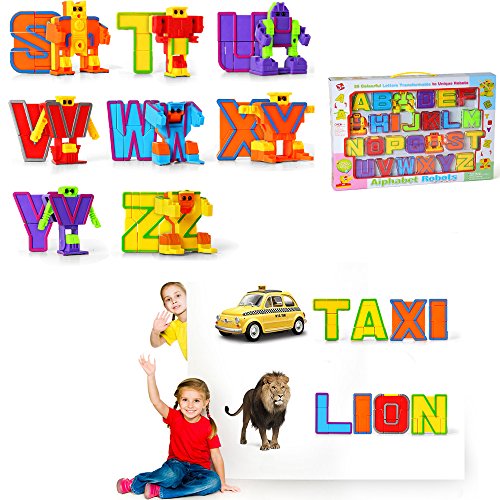 Mallya Alphabet Blocks for Kids, Alpha-Bots Educational ABC Letters Preschool Learning Stem Montessori Classroom Teaching Toy for Kids Toddlers - 26 Pieces