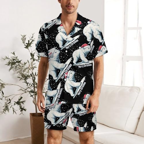 White Bear Christmas Mens Pajamas Set Short Sleeve Sleepwear Summer Pjs Sets 2 Piece Loungewear Nightwear2