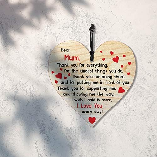 Resmoni I Love You Mum - Handmade Wooden Perfect Hanging Heart Plaque-Sign Gift for Your Best Friendship