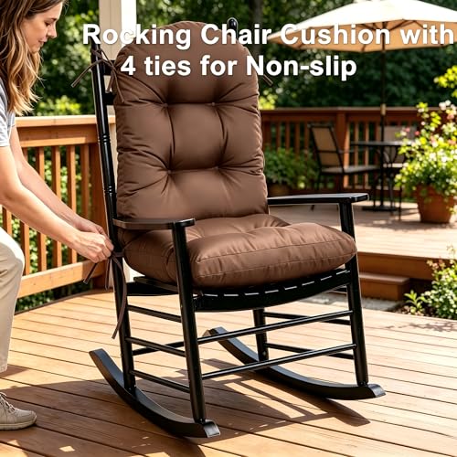 Image of QILLOWAY Outdoor High Back Chair Cushion for Adirondack, All Weather Rocking Chair Cushions Thick Padded Replacement for Patio Furniture Set of 2,Coffee
