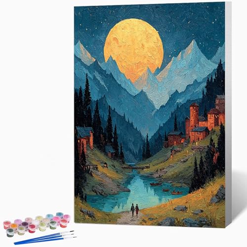 数字油絵 風景 ペイントバイナンバー 漫画, ナンバーペイント大人のDIYセット(ブラシとアクリル絵の具を含む)、クリエイティブな手作りの油絵セット、女性へのデジタル絵画ギフト、壁の装飾 60×80cm -WX251050N