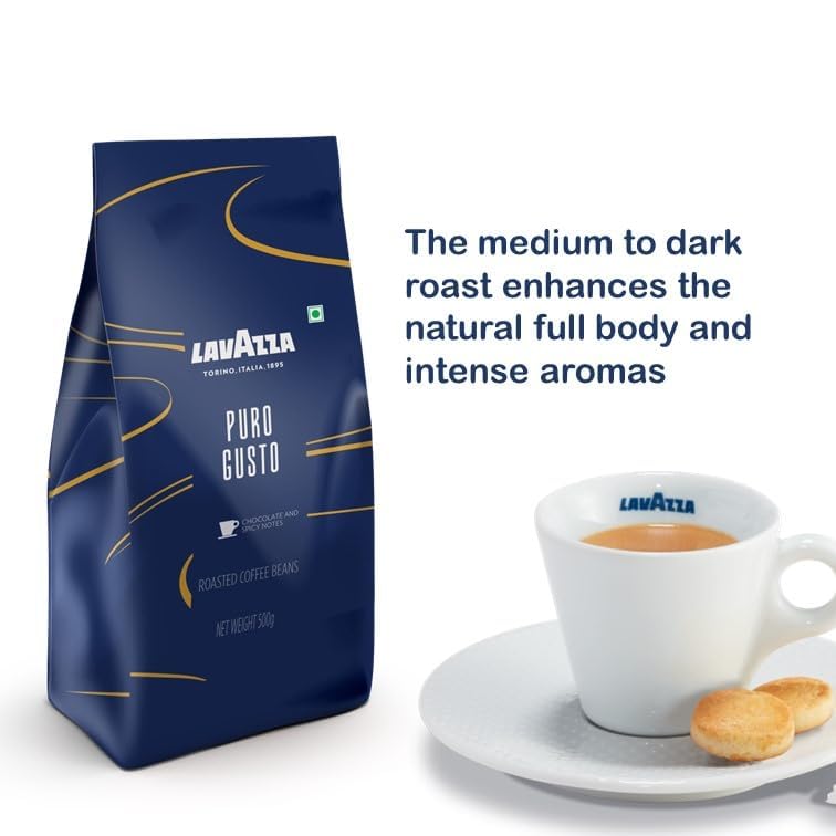Image of Lavazza Puro Gusto, Roasted Coffee Beans Packet|Medium Dark Roast,500 Gram (Pack of 2)