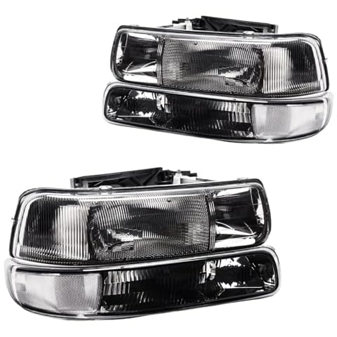 KAC Headlights Assembly Fit for 1999-2002 Silverado 1500 2500 3500,2000 2003-2006 Tahoe, 2003-2006 Suburban 1500,Headlights set Chrome Housing smoke Lens (Driver and Passenger Side) Cover