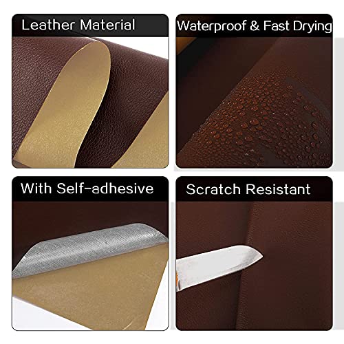 Image of 60 x 30 cm Large Leather Repair Patch for Couches- Self-Adhesive Waterproof PU Leather Kit for Sofa Car Seats Drivers Seat Vinyl Chairs Furniture Handbags Jackets Fix Tear (Brown) 2 Pcs