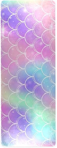 Rainbow Galaxy Mermaid Scales Toalla de yoga antideslizante gruesa para niños, respetuosa con el medio ambiente, de goma, plegable, esterilla de