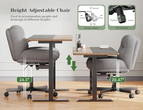 Image of DurayLoly Criss Cross Office Chair with Foot Rest, 6.3 inch Thick Cushioned Criss Cross Chair with Wheels, Height Adjustable Swivel Vanity Chair for All-Day Comfort (Grey)