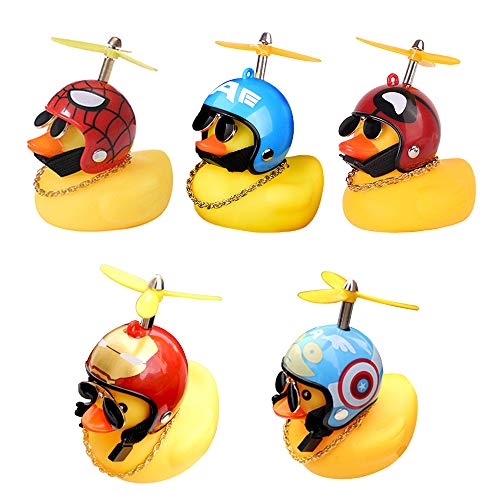 ZoliTime Anatra di Gomma Ornamenti Giocattolo Anatra Gialla Decorazioni per cruscotto per Auto Spremere Anatra Corna per Bicicletta Casco per elica